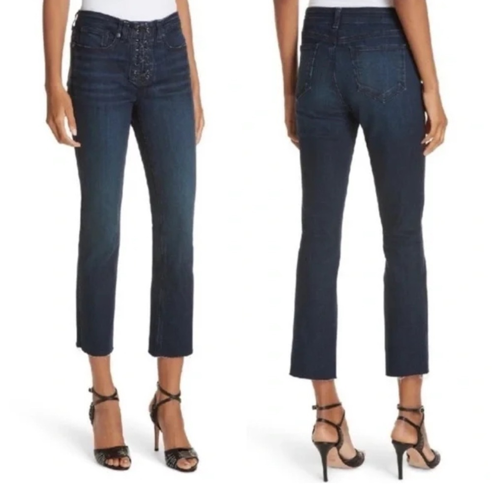 Veronica Beard Lace-Up Baby Boot Jeans Statement Designer Denim Midnight Was